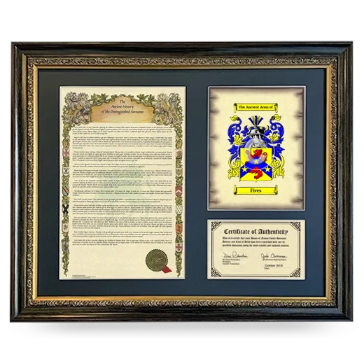 Fives Framed Surname History and Coat of Arms- Heirloom