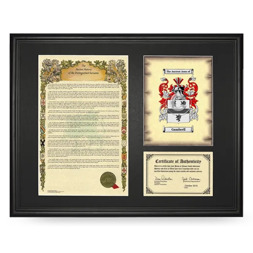 Gambrell Framed Surname History and Coat of Arms - Black