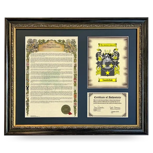 Gambelink Framed Surname History and Coat of Arms- Heirloom