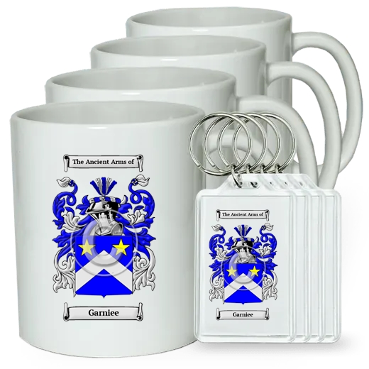 Garniee Set of 4 Coffee Mugs and Keychains