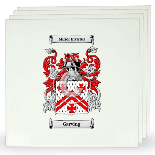 Garving Set of Four Large Tiles with Coat of Arms