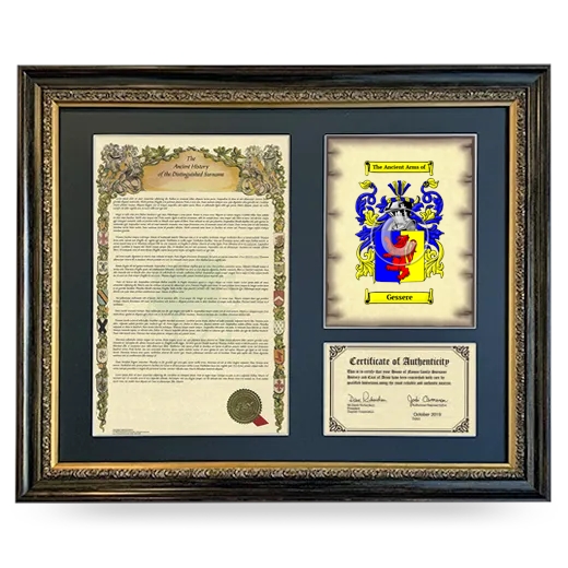 Gessere Framed Surname History and Coat of Arms- Heirloom