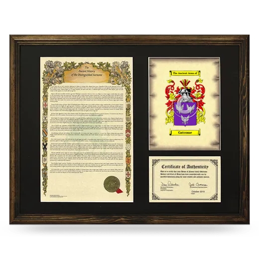 Gatcome Framed Surname History and Coat of Arms - Brown