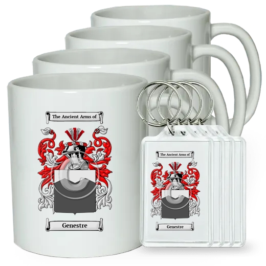 Genestre Set of 4 Coffee Mugs and Keychains