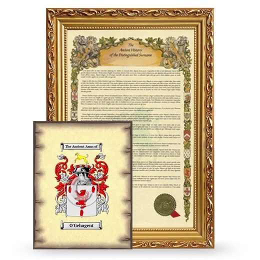 O'Gehagent Framed History and Coat of Arms Print - Gold