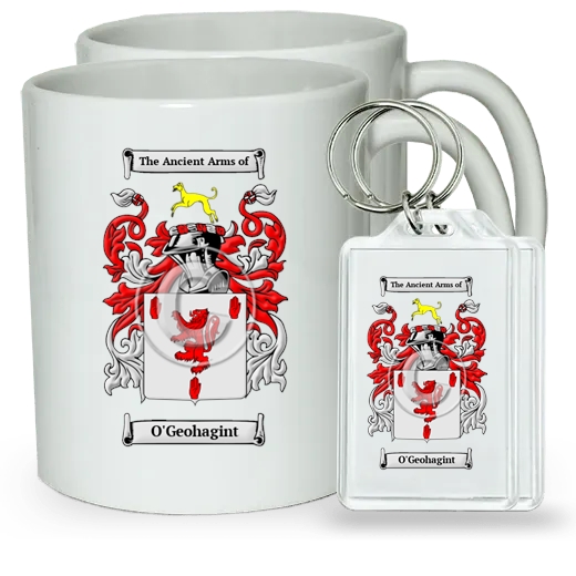 O'Geohagint Pair of Coffee Mugs and Pair of Keychains