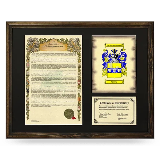 Gerv'e Framed Surname History and Coat of Arms - Brown