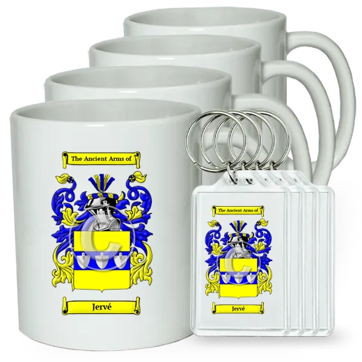 Jervé Set of 4 Coffee Mugs and Keychains