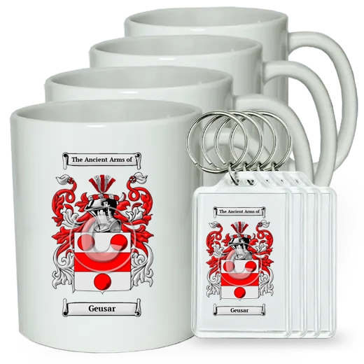 Geusar Set of 4 Coffee Mugs and Keychains