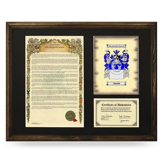 Giambi Framed Surname History and Coat of Arms - Brown