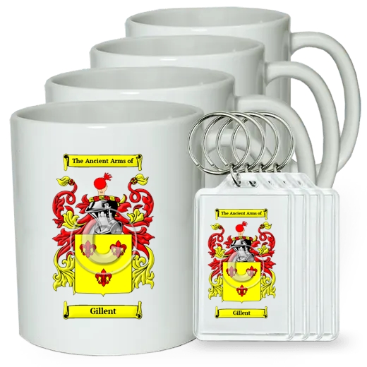 Gillent Set of 4 Coffee Mugs and Keychains