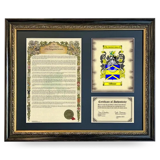 Gillume Framed Surname History and Coat of Arms- Heirloom