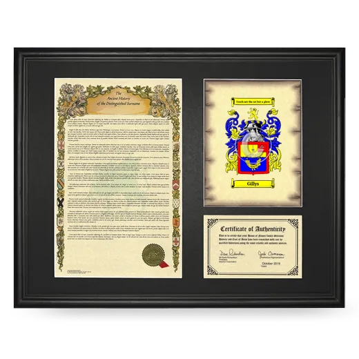 Gillys Framed Surname History and Coat of Arms - Black