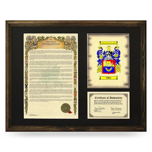 Gillys Framed Surname History and Coat of Arms - Brown