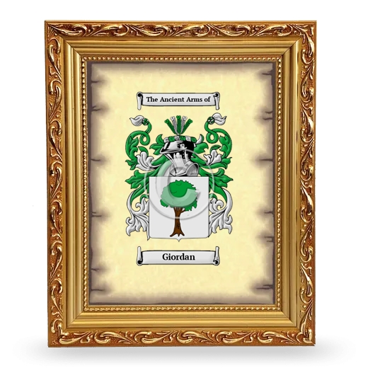 Giordan Coat of Arms Framed - Gold