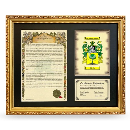 Giech Framed Surname History and Coat of Arms- Gold
