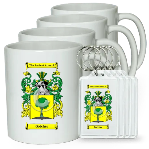 Gotcher Set of 4 Coffee Mugs and Keychains