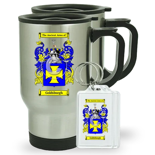 Goldsburgh Pair of Travel Mugs and pair of Keychains