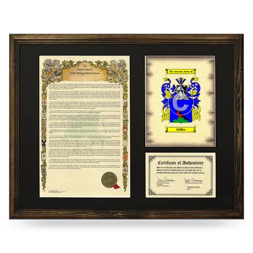 Gölles Framed Surname History and Coat of Arms - Brown