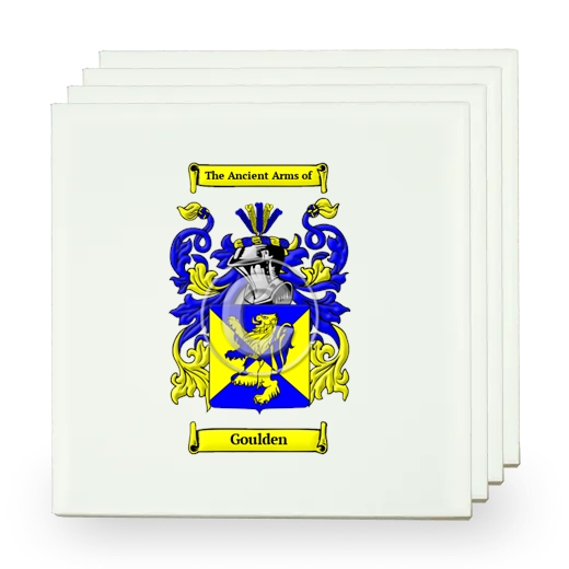 Goulden Set of Four Small Tiles with Coat of Arms