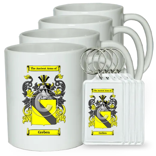 Greben Set of 4 Coffee Mugs and Keychains