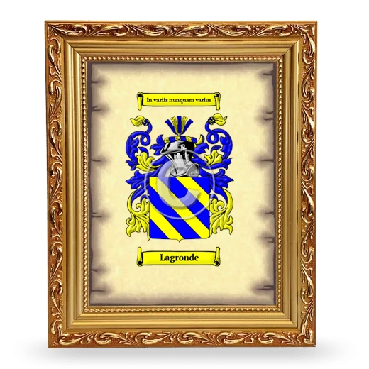 Lagronde Coat of Arms Framed - Gold
