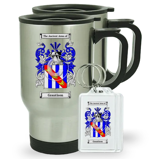 Grantison Pair of Travel Mugs and pair of Keychains