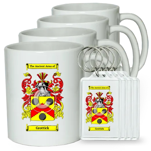 Grottick Set of 4 Coffee Mugs and Keychains