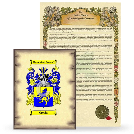 Grechi Coat of Arms and Surname History Package