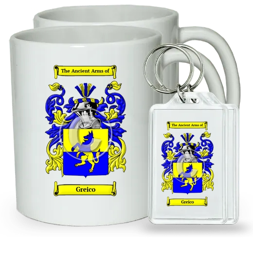 Greico Pair of Coffee Mugs and Pair of Keychains