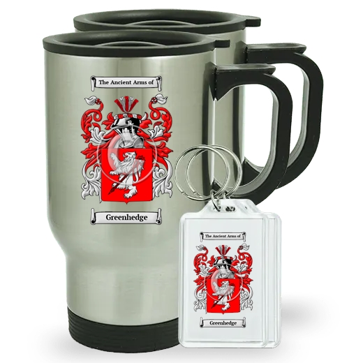 Greenhedge Pair of Travel Mugs and pair of Keychains