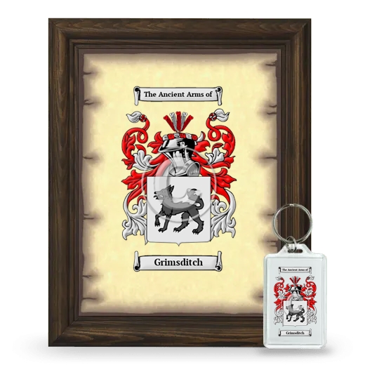 Grimsditch Framed Coat of Arms and Keychain - Brown