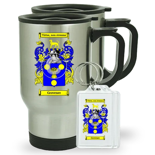 Grovener Pair of Travel Mugs and pair of Keychains