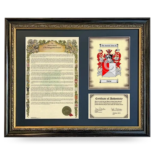 Grew Framed Surname History and Coat of Arms- Heirloom