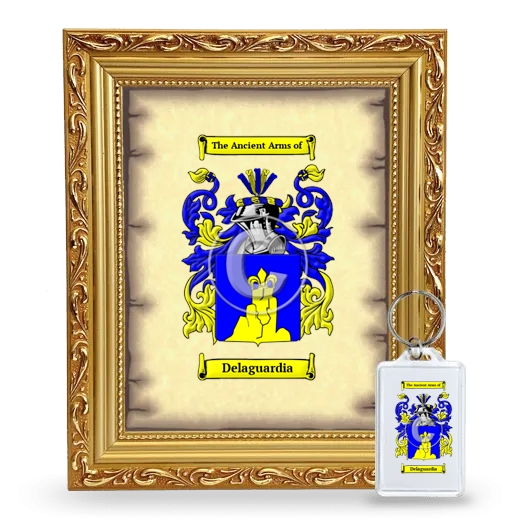 Delaguardia Framed Coat of Arms and Keychain - Gold