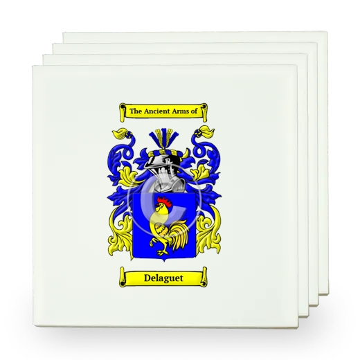 Delaguet Set of Four Small Tiles with Coat of Arms