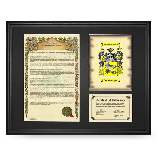 Gouldenbogen Framed Surname History and Coat of Arms - Black