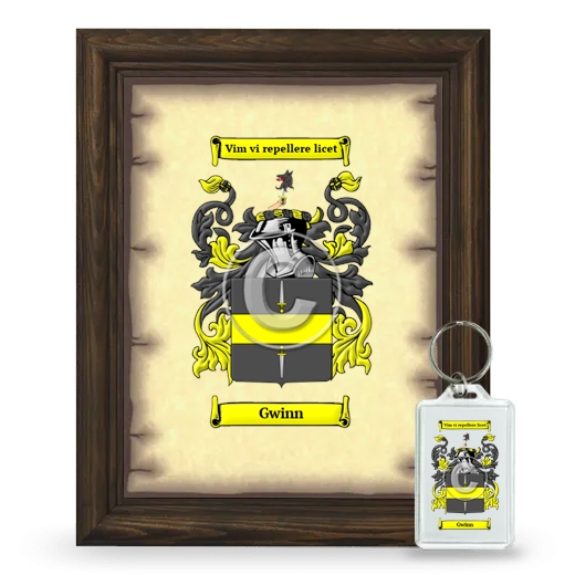 Gwinn Framed Coat of Arms and Keychain - Brown