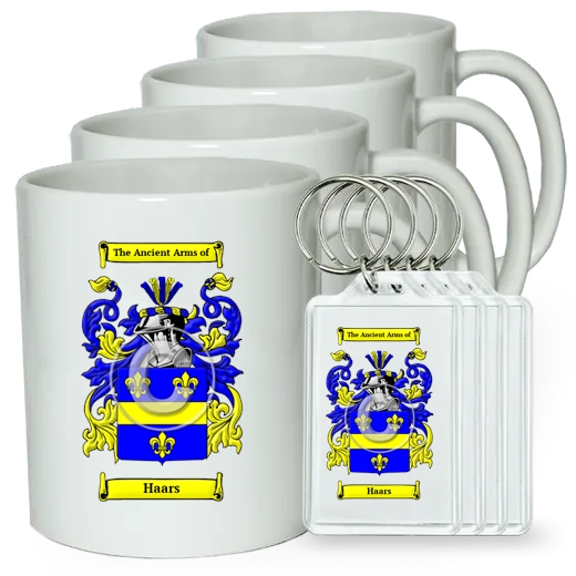 Haars Set of 4 Coffee Mugs and Keychains