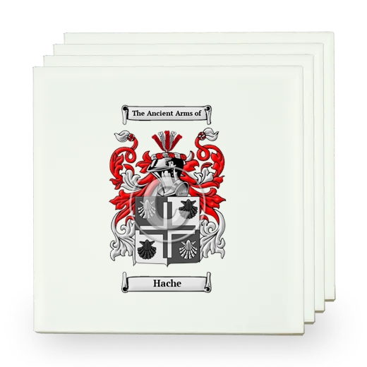 Hache Set of Four Small Tiles with Coat of Arms