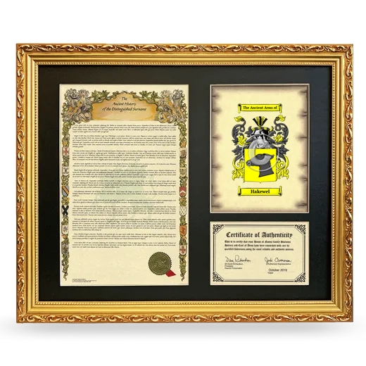 Hakewel Framed Surname History and Coat of Arms- Gold