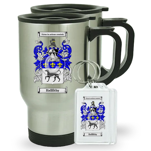 Hallfithy Pair of Travel Mugs and pair of Keychains