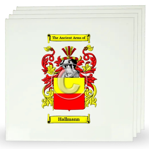 Hallmann Set of Four Large Tiles with Coat of Arms
