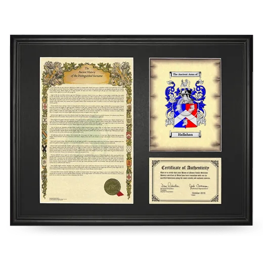 Hallahan Framed Surname History and Coat of Arms - Black