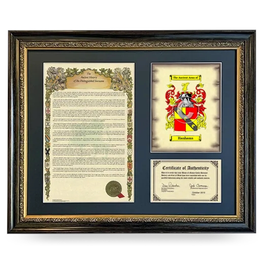 Hanhams Framed Surname History and Coat of Arms- Heirloom