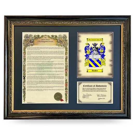 Hankes Framed Surname History and Coat of Arms- Heirloom