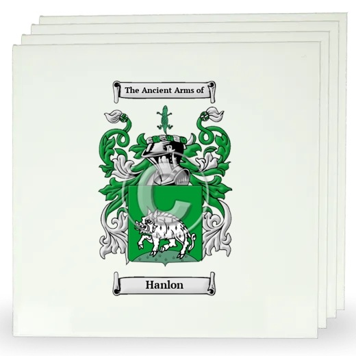Hanlon Set of Four Large Tiles with Coat of Arms