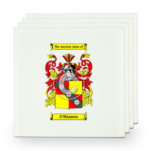 O'Hannen Set of Four Small Tiles with Coat of Arms