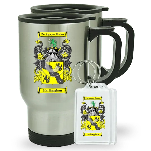 Harlingghan Pair of Travel Mugs and pair of Keychains