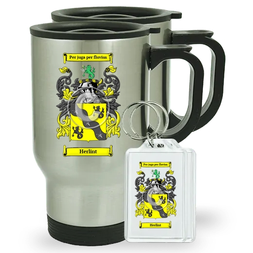 Herlint Pair of Travel Mugs and pair of Keychains